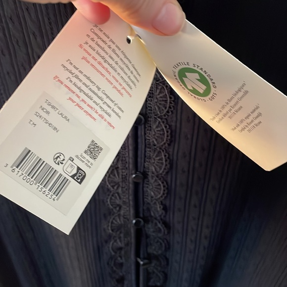 Fancy knit, top T-shirt, feminine classic French Sezane lace details NWT M 🎀 - Picture 5 of 8